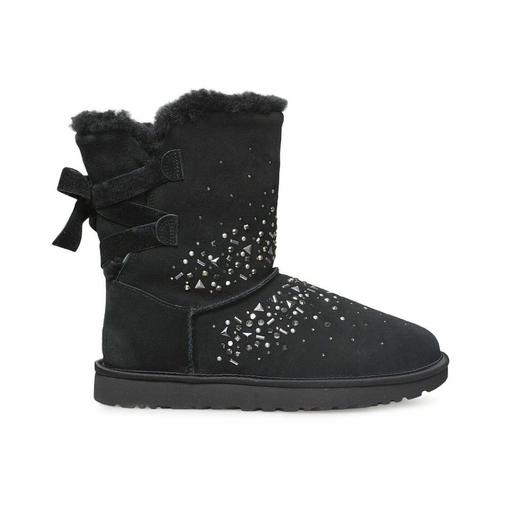 UGG Galaxy Bling Black Studded Lamb Fur Suede Boots sz 8 NEW